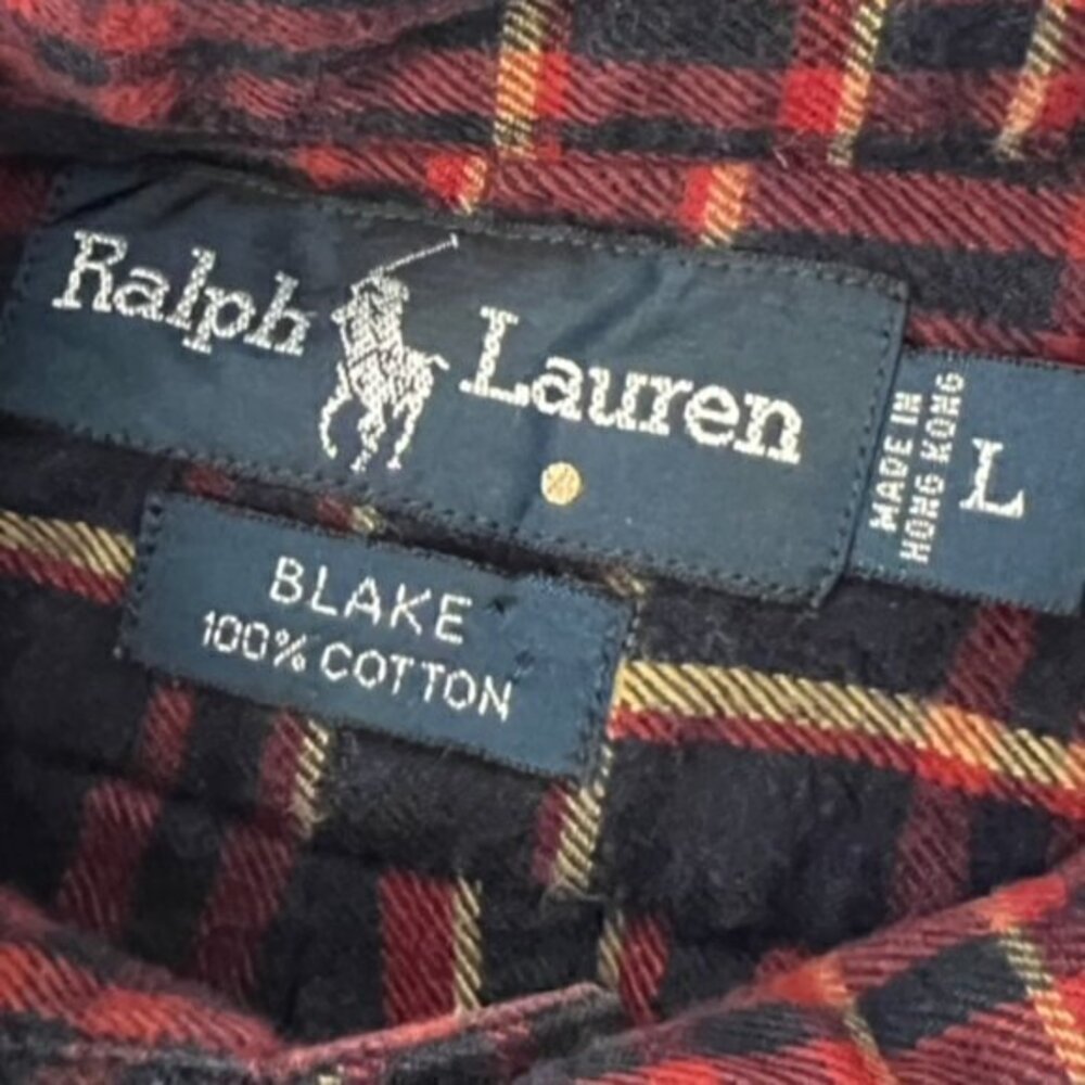 Ralph Lauren Blake Flannel Shirt Men's Size Large Red Blue Plaid Long Sleeve - Picture 2 of 9